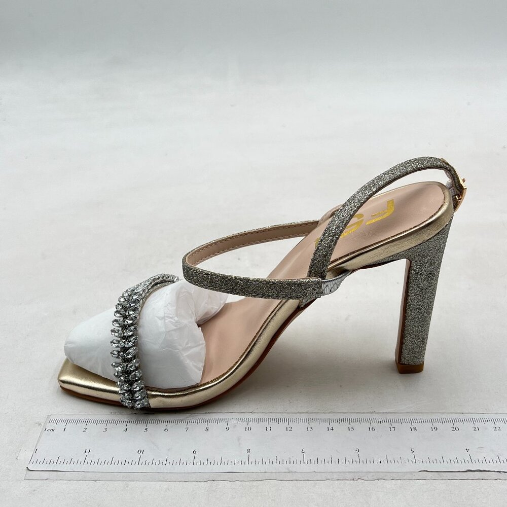 FSJ Gold Crystal Open Toe Strappy Sandals Ankle Strap High Heel Sandals
